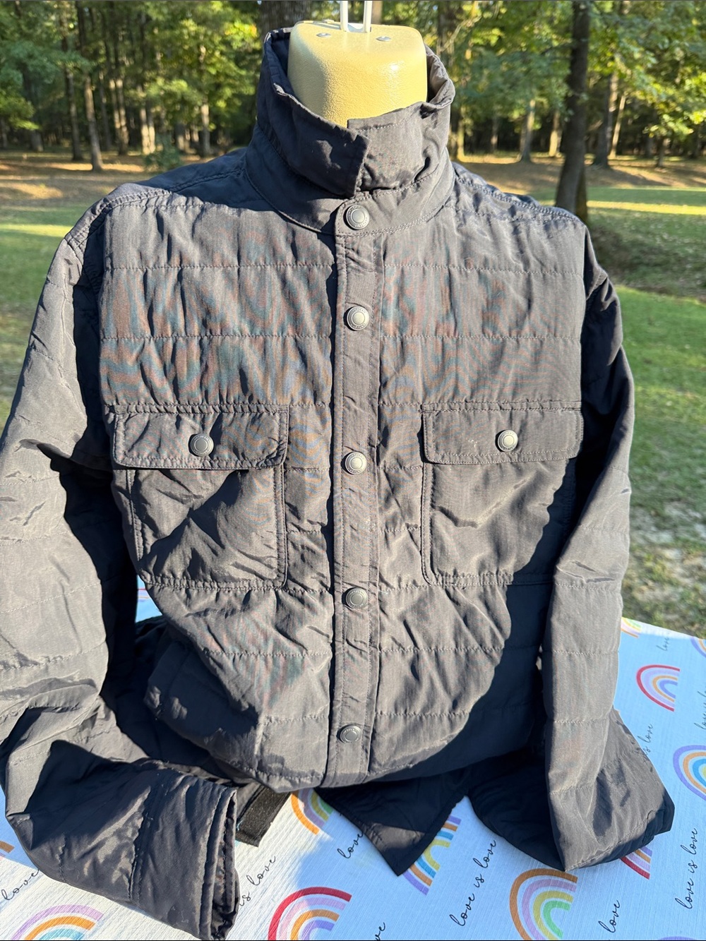 UNTUCKit Men's Black Quilted Puffer Jacket with Stand Collar